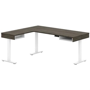 pemberly row l shaped adjustable standing desk in walnut gray and white