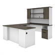 Pemberly Row Transitional Wood U Shaped Computer Desk with Hutch in Gray/White