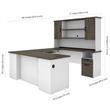 Pemberly Row Transitional Wood U Shaped Computer Desk with Hutch in Gray/White