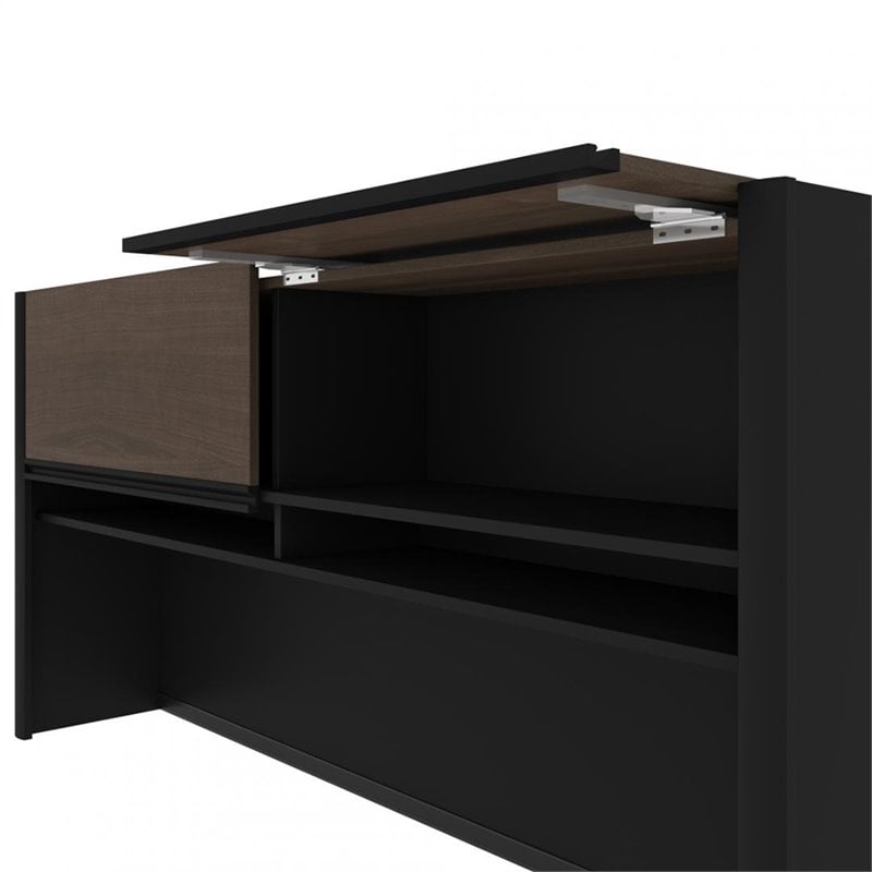 Pemberly Row 5 Piece L Shaped Computer Desk with Hutch in Antigua and Black