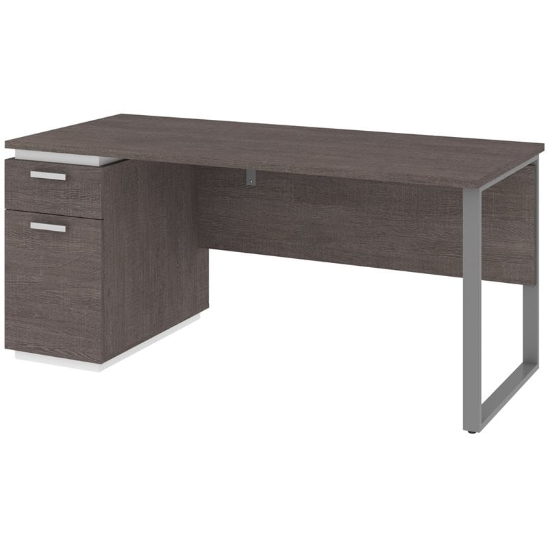 pemberly row small glass top computer desk in silver