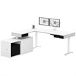 Pemberly Row L Shaped Adjustable Standing Desk with Credenza and Monitor Arms