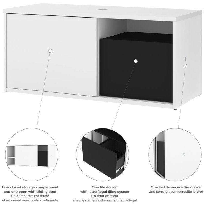 Pemberly Row L Shaped Adjustable Standing Desk with Credenza and Monitor Arms