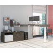 Pemberly Row L Shaped Adjustable Standing Desk with Credenza and Monitor Arms