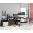 Pemberly Row L Shaped Adjustable Standing Desk with Credenza and Monitor Arms