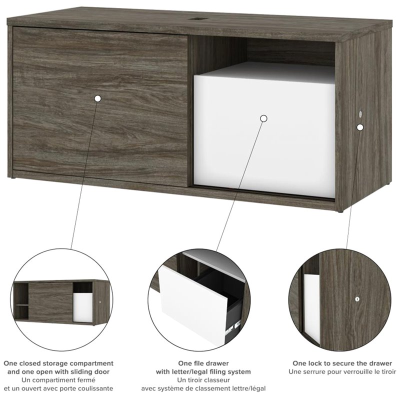 Pemberly Row L Shaped Adjustable Standing Desk with Credenza and Monitor Arms