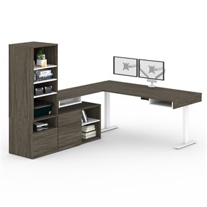 Pemberly Row 72&quot L-Shaped Standing Desk with Storage (Set of 2) in Walnut Gray