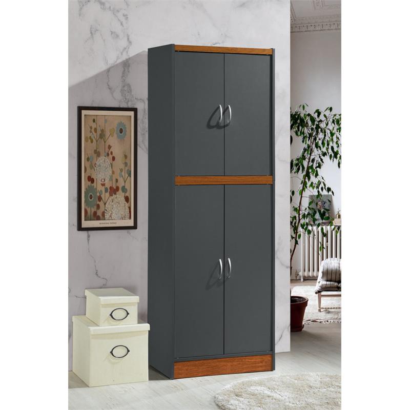Pemberly Row 4-Doors Wood Kitchen Pantry in Gray Oak Wood