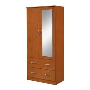 pemberly row 2 door armoire with clothing rod and mirror in cherry wood