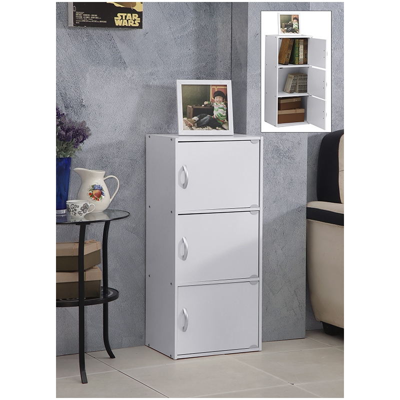 Pemberly Row 3 Shelf 3 Door Multi-Purpose Wooden Bookcase in White Finish