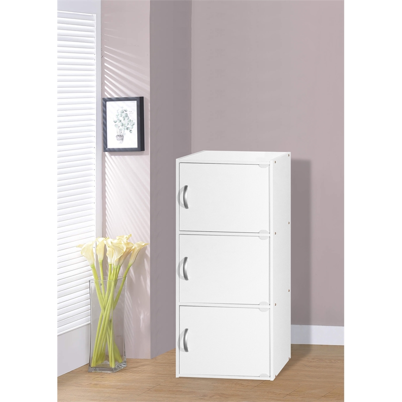 Pemberly Row 3 Shelf 3 Door Multi-Purpose Wooden Bookcase in White Finish