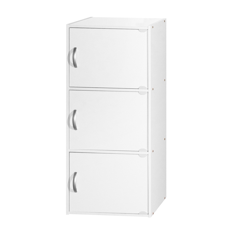 Pemberly Row 3 Shelf 3 Door Multi-Purpose Wooden Bookcase in White Finish