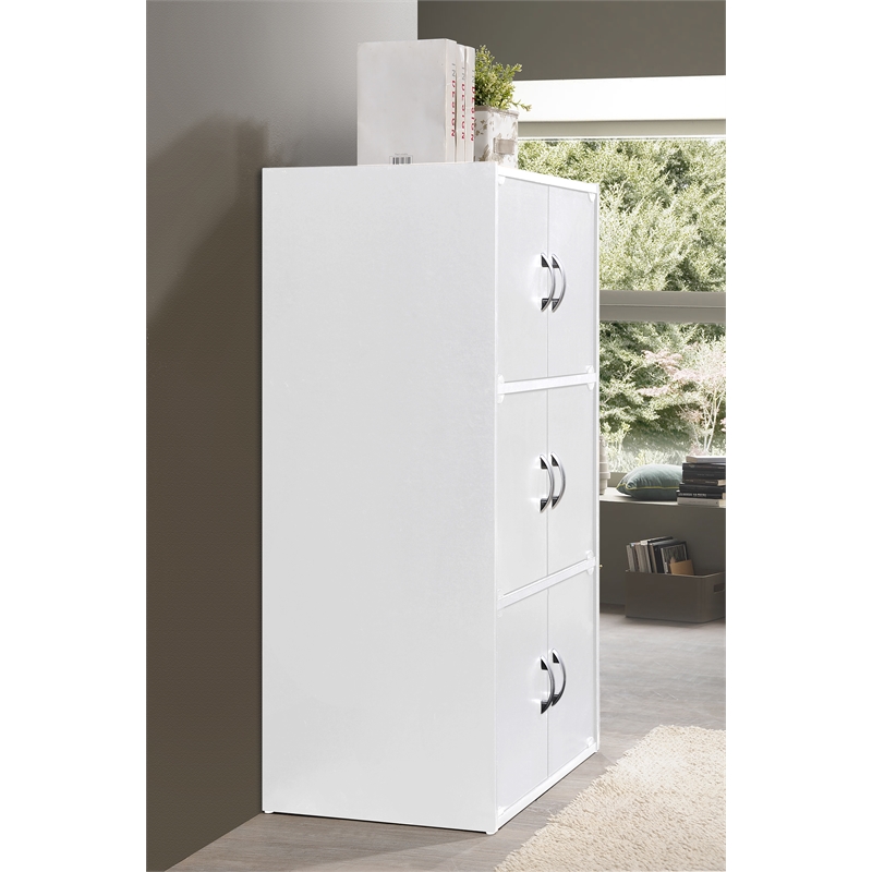 Pemberly Row 3 Shelf 6 Door Multi-Purpose Wooden Bookcase in White Finish