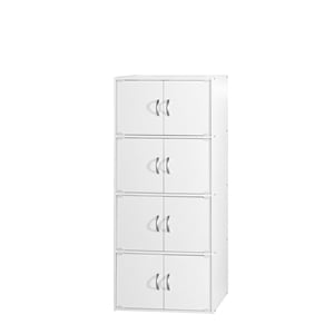 Pemberly Row 4 Shelf 8 Door Versatil Wooden Bookcase Cabinet in White Finish