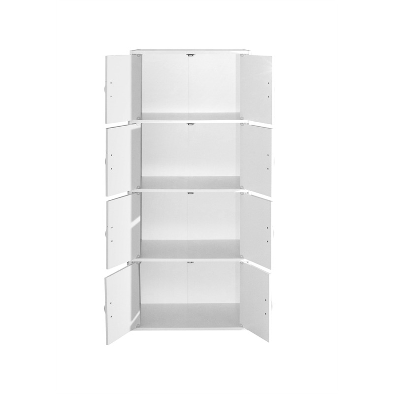 Pemberly Row 4 Shelf 8 Door Versatil Wooden Bookcase Cabinet in White Finish