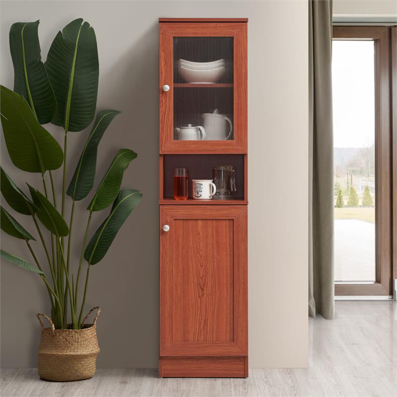 Pemberly Row 63" Tall Slim Open Shelf Plus Top Kitchen Pantry in Cherry