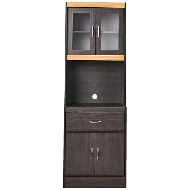 Pemberly Row Kitchen Cabinet 1 Drawer and Space for Microwave in Black/Beige