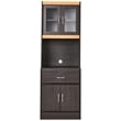 Pemberly Row Kitchen Cabinet 1 Drawer and Space for Microwave in Black/Beige