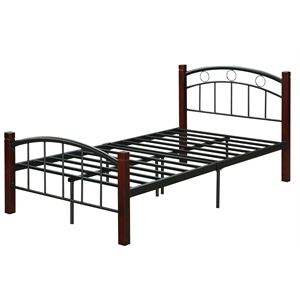 Pemberly Row Metal Queen Bed with Headboard Footboard in Black