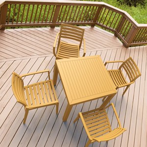 pemberly row contemporary 5 piece square resin patio dining set in teak brown