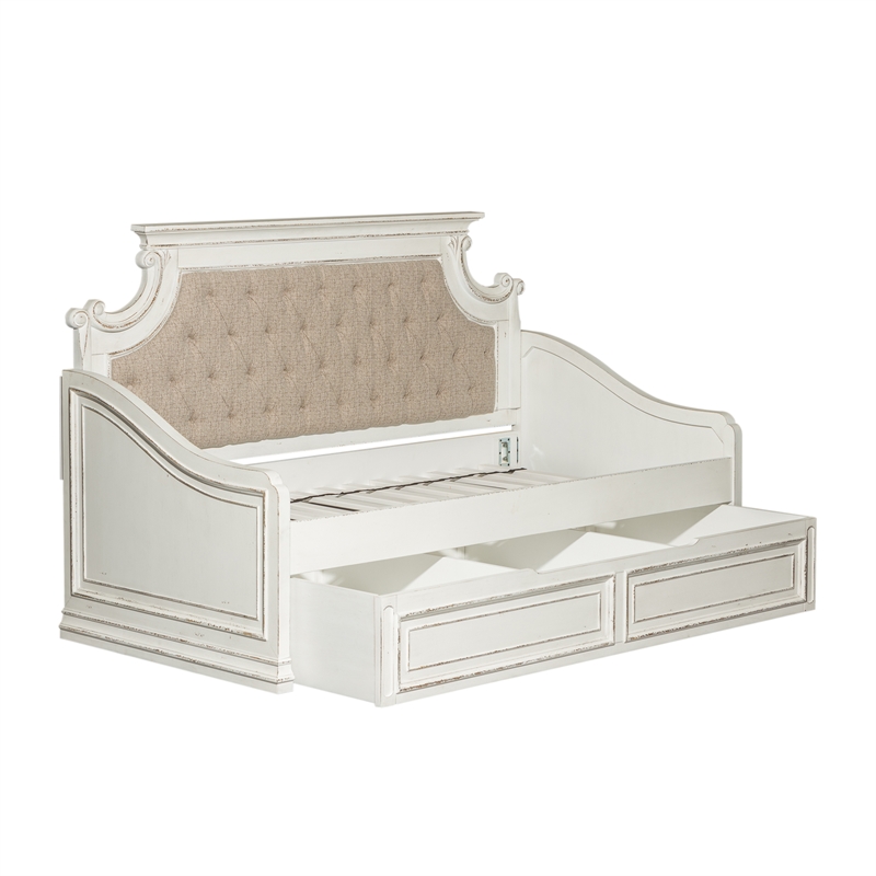 Pemberly Row Traditional Engineered Wood Twin Daybed with Trundle in White