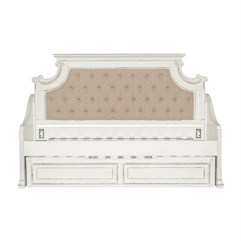 Pemberly Row Traditional Engineered Wood Twin Daybed with Trundle in White