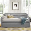 Pemberly Row Contemporary Upholstered Daybed with Trundle in Gray