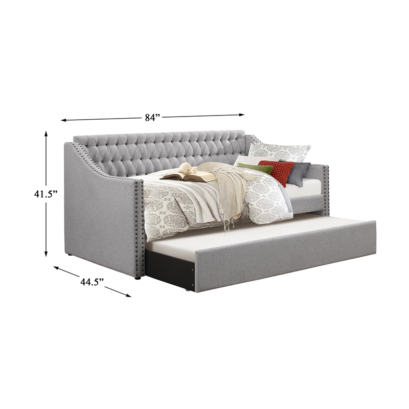 Pemberly Row Contemporary Upholstered Daybed with Trundle in Gray
