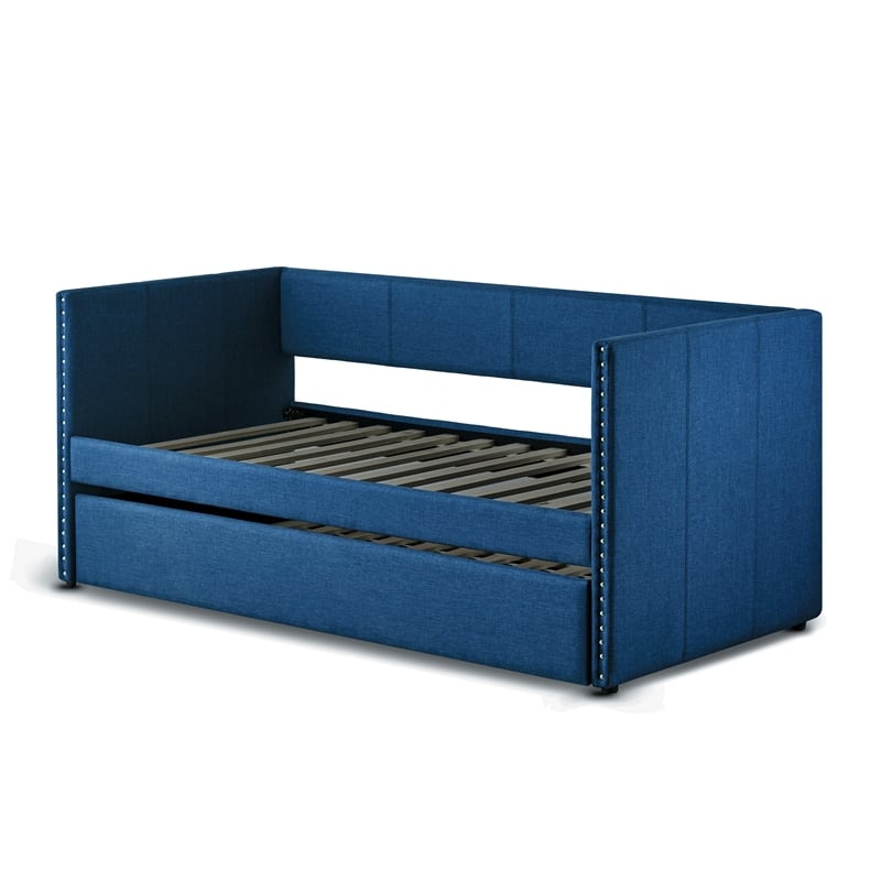 Pemberly Row Contemporary Fabric Upholstered Daybed with Trundle in Blue