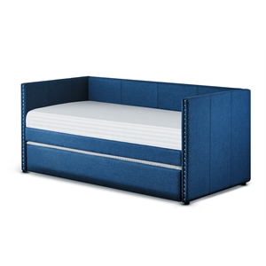 pemberly row contemporary fabric upholstered daybed with trundle in blue