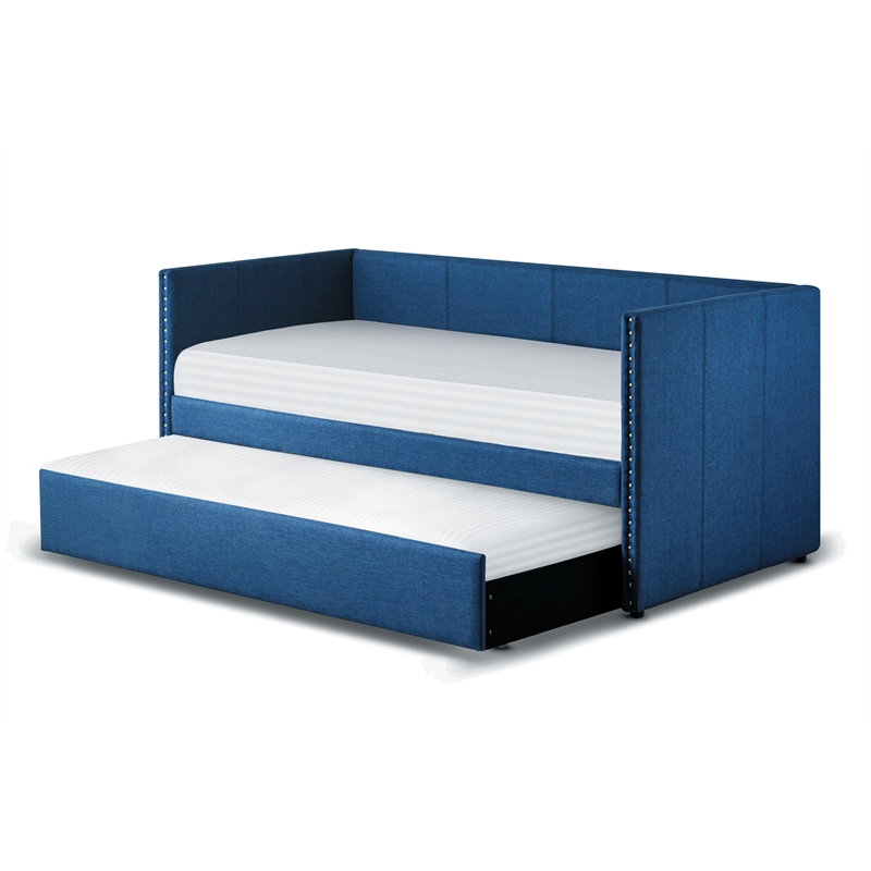 Pemberly Row Contemporary Fabric Upholstered Daybed with Trundle in Blue