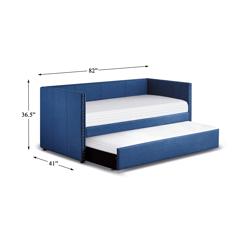 Pemberly Row Contemporary Fabric Upholstered Daybed with Trundle in Blue