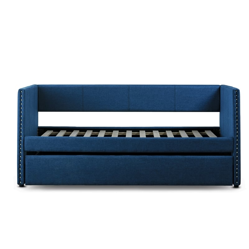 Pemberly Row Contemporary Fabric Upholstered Daybed with Trundle in Blue