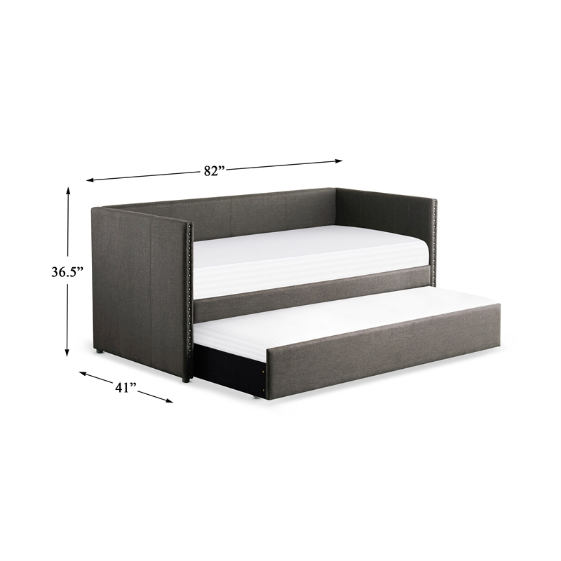 Pemberly Row Contemporary Upholstered Daybed with Trundle in Gray