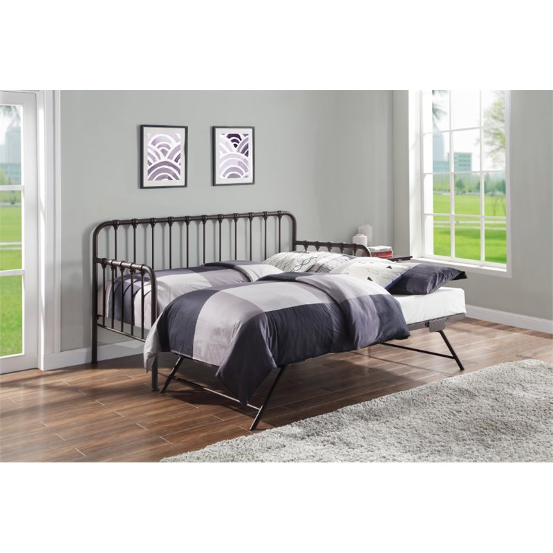 Pemberly Row Contemporary Metal Daybed with Trundle in Bronze