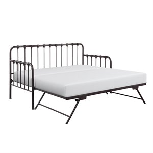 pemberly row contemporary metal daybed with trundle in bronze