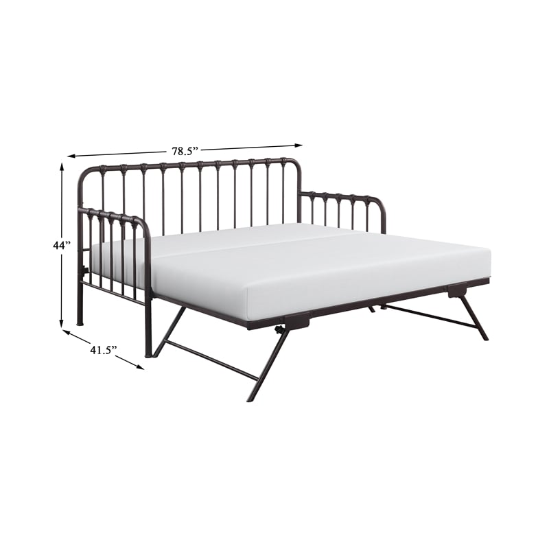 Pemberly Row Contemporary Metal Daybed with Trundle in Bronze