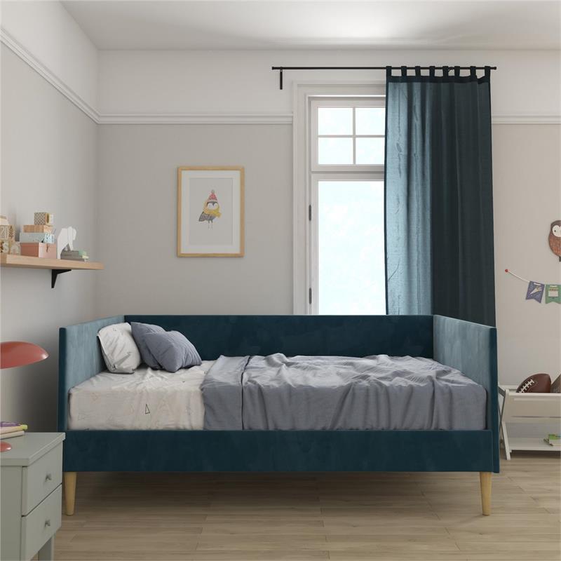 Pemberly Row Mid-Century Velvet Upholstered Daybed Full Size in Blue