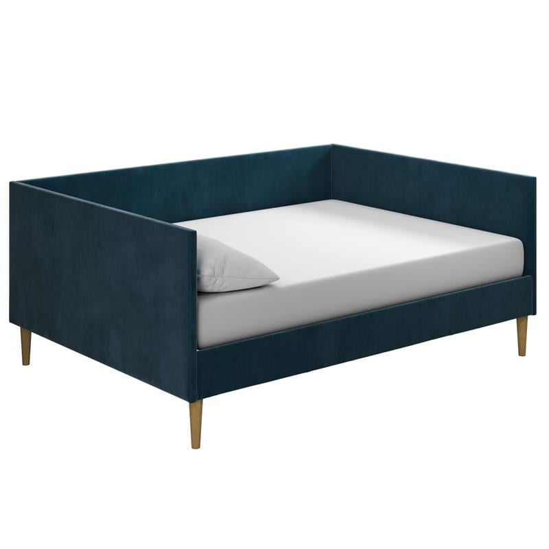 Pemberly Row Mid-Century Velvet Upholstered Daybed Full Size in Blue