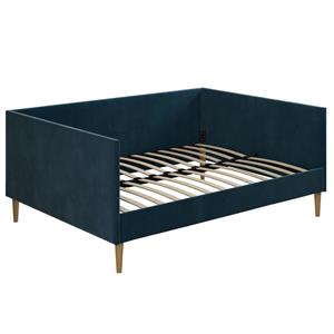 pemberly row mid century upholstered daybed full size in blue velvet