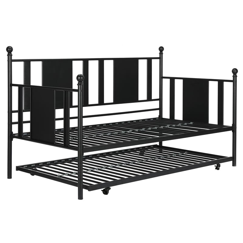 Pemberly Row Traditional Metal Full Daybed and Twin Trundle in Black
