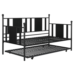 Pemberly Row Traditional Metal Full Daybed and Twin Trundle in Black