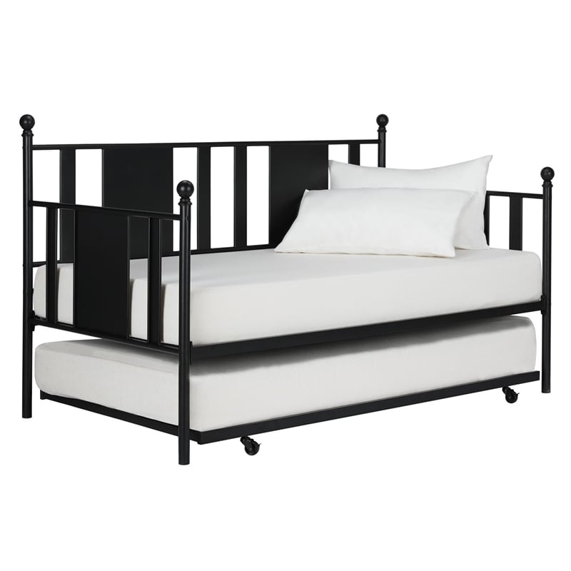 Pemberly Row Traditional Metal Full Daybed and Twin Trundle in Black