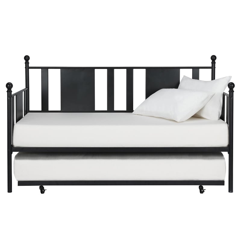 Pemberly Row Traditional Metal Full Daybed and Twin Trundle in Black