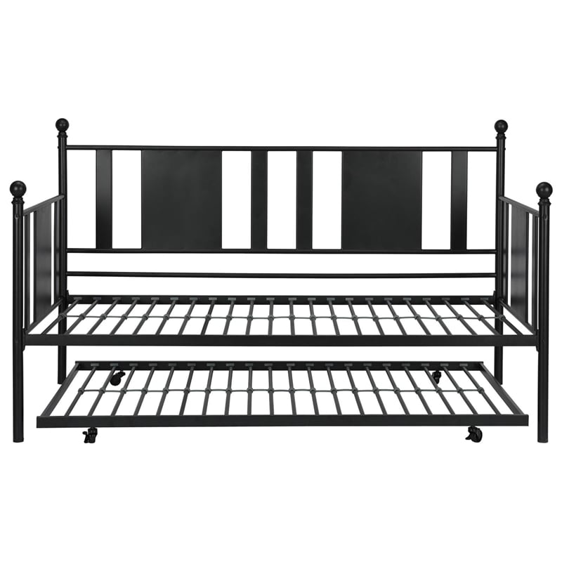 Pemberly Row Traditional Metal Full Daybed and Twin Trundle in Black