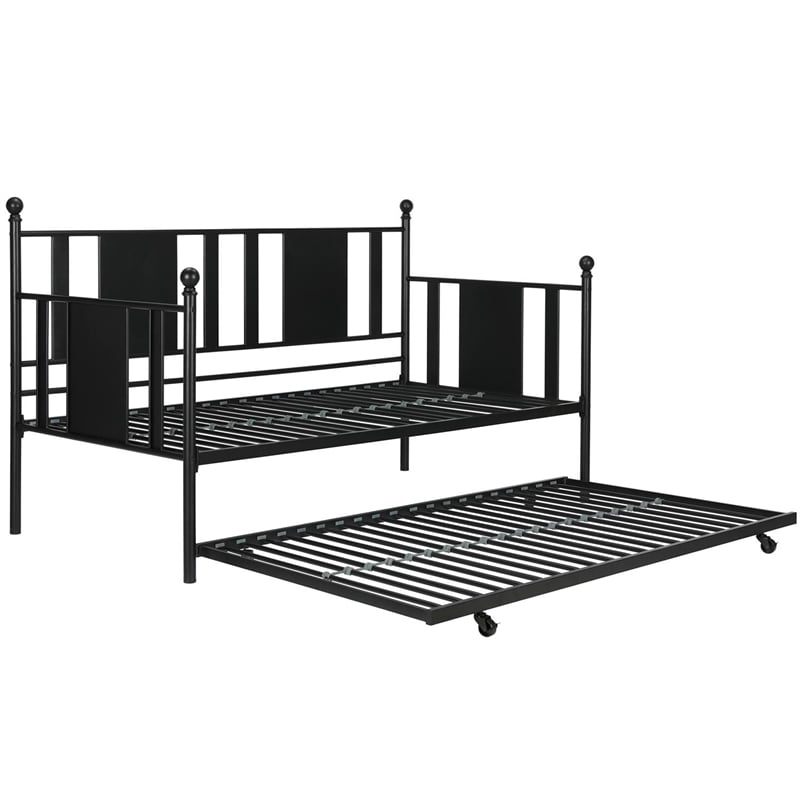 Pemberly Row Traditional Metal Full Daybed and Twin Trundle in Black