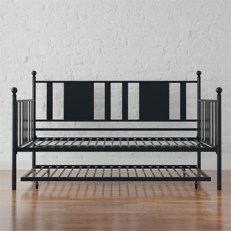 Pemberly Row Traditional Metal Full Daybed and Twin Trundle in Black