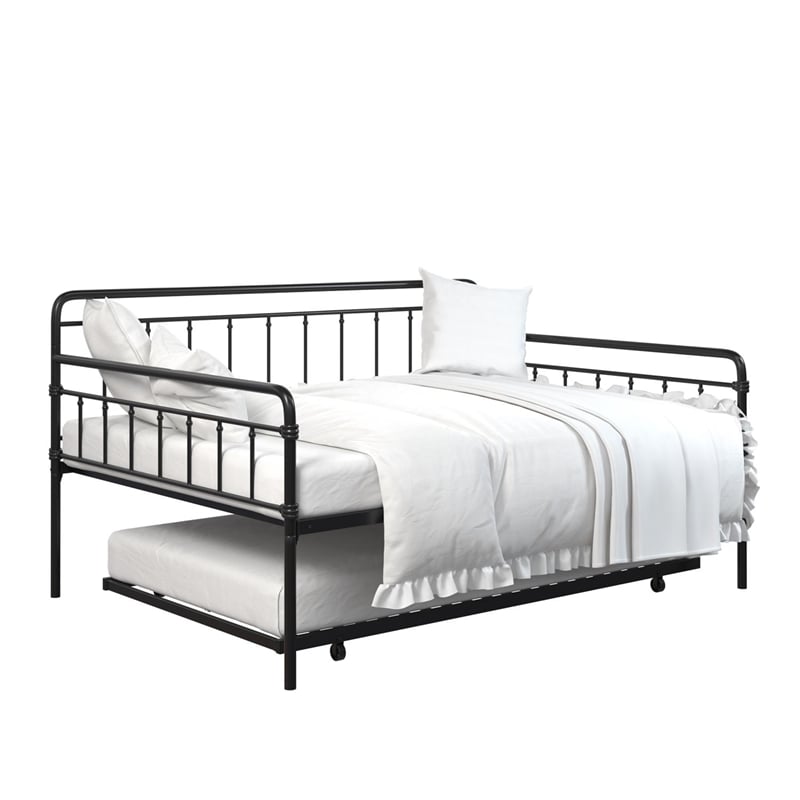 Pemberly Row Contemporary Metal Daybed and Trundle Full Size in Black