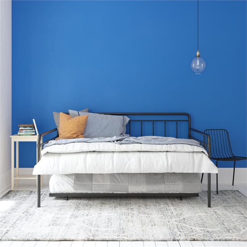 Pemberly Row Contemporary Metal Daybed and Trundle Full Size in Black