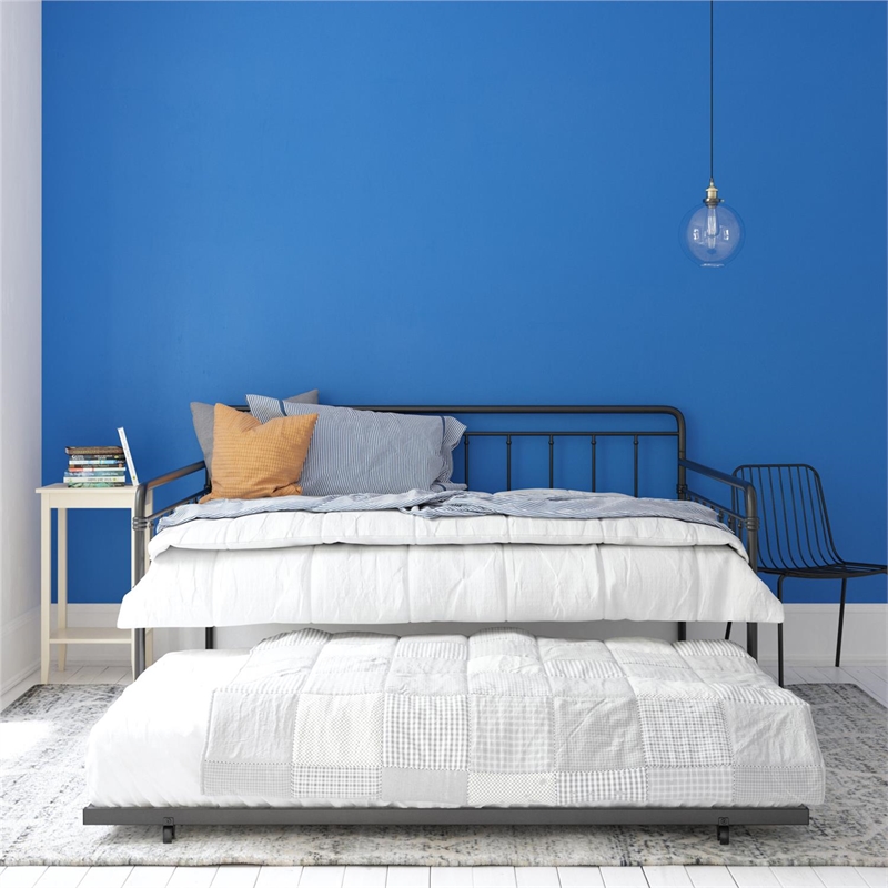 Pemberly Row Contemporary Metal Daybed and Trundle Full Size in Black